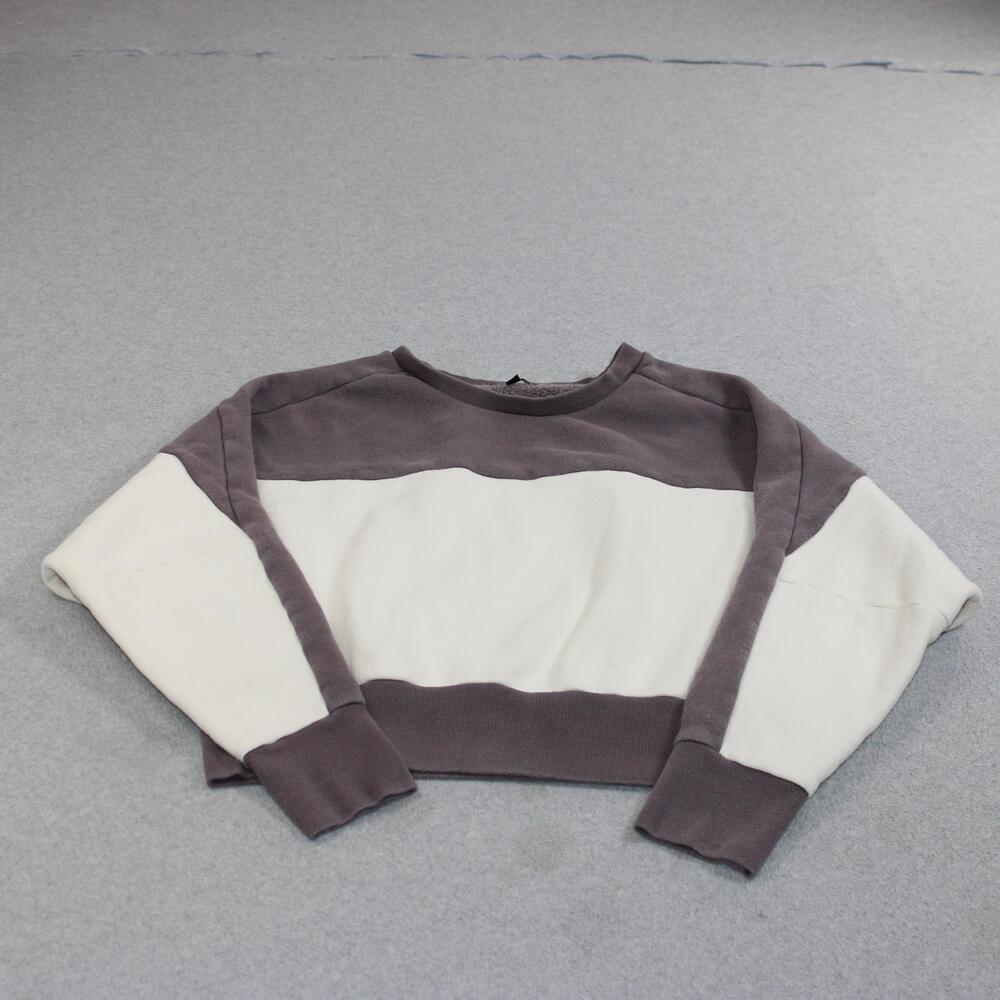Beyond Yoga Sweatshirt Women XL Purple White Colorblock Fleece Cropped Gym READ